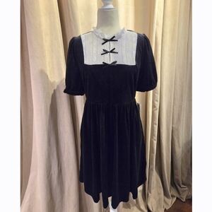 Modcloth Black Velvet Dress with White Lace Bib